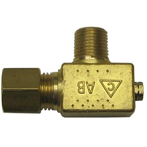 A close-up of a brass All Points pilot adjustment valve with a metal nut.