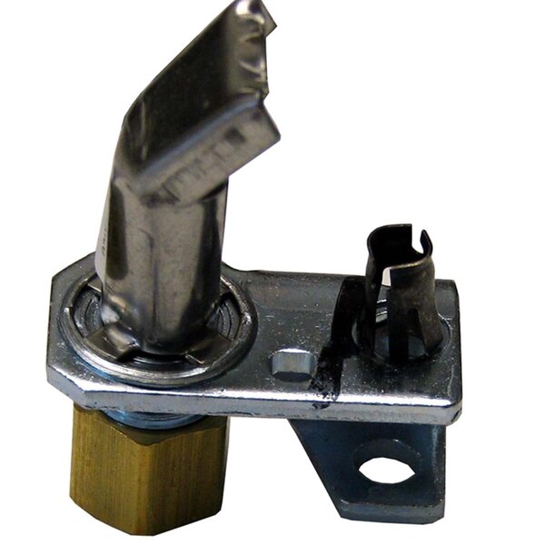 A close-up of a metal and brass All Points pilot burner assembly with a screw.