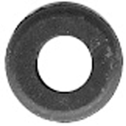 A round black rubber grommet with a white circle inside