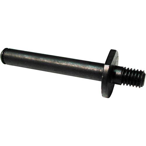 A close-up of a black metal bolt with a black metal rod.