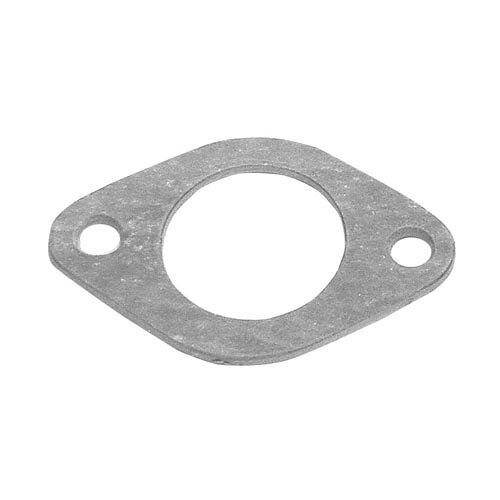 An aluminum gasket with two holes, one larger than the other, in a circular metal piece.