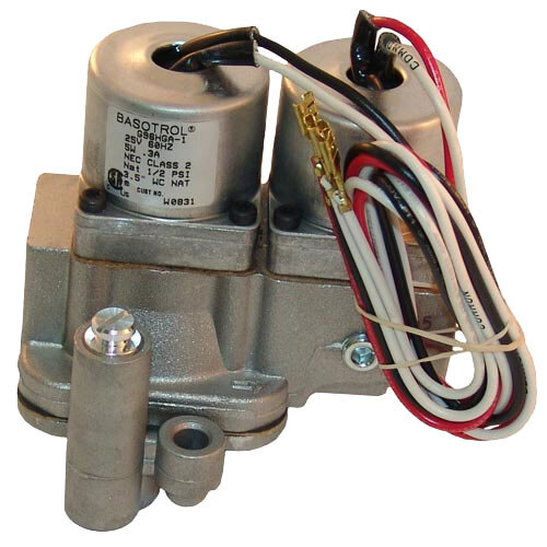 A close-up of All Points Dual Natural Gas Solenoid Valves with wires.