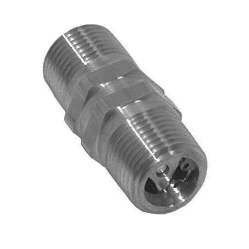 A close-up of a stainless steel threaded connector for an All Points 1/2" MPT Steam Safety Relief Valve.