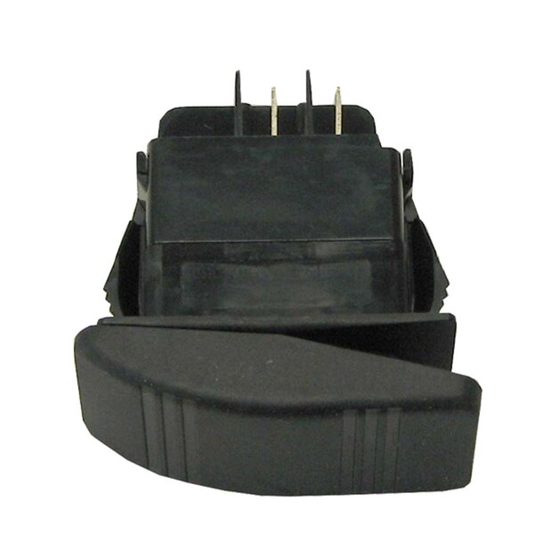A black plastic All Points On/Off Rocker Switch with three pins.