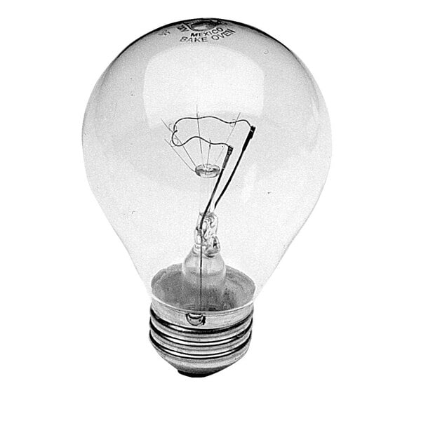 A close-up of an All Points 50W clear oven light bulb with a wire filament.