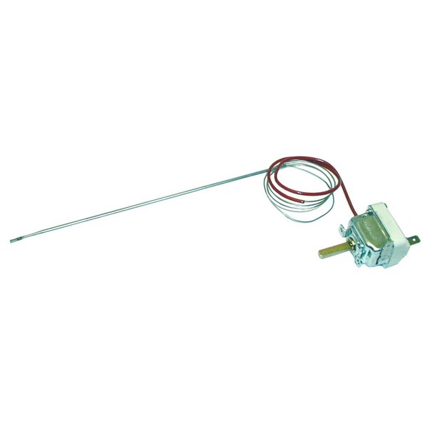 A All Points T150 thermostat with a long thin metal capillary and red wire.