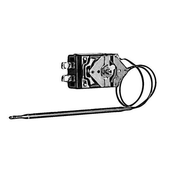 A black and white drawing of an All Points thermostat with a wire.