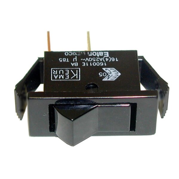 A close-up of a black All Points On/Off Rocker Switch with white text.
