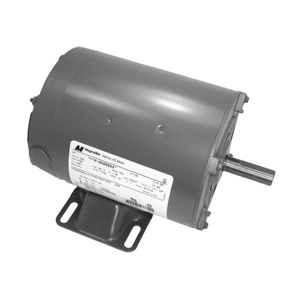 A grey electric motor with a white label.