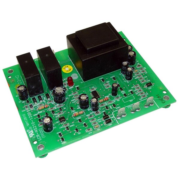 A black rectangular All Points water level control board with two black electronic components on a green circuit board.