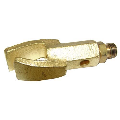 A close-up of a gold brass All Points burner duck jet.