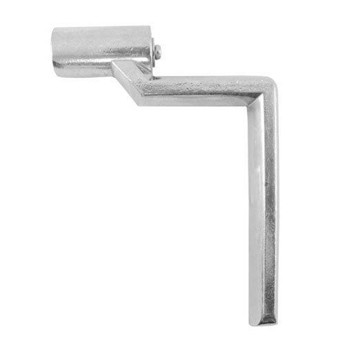 A chrome metal "L"-shaped range handle with a square head.