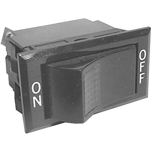 A black All Points On/Off Lighted Rocker Switch with the word "on" in white.