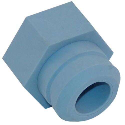 A close-up of a blue plastic hexagonal plug.