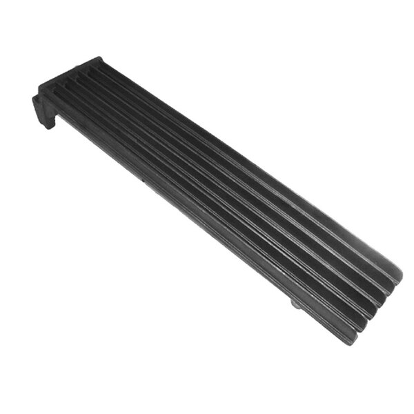 A black rectangular cast iron broiler grate with four rows of bars.