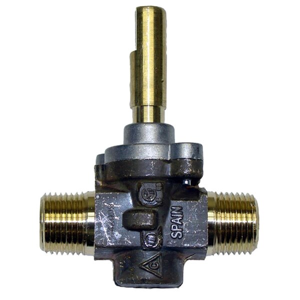 A close-up of a metal and brass All Points gas valve.