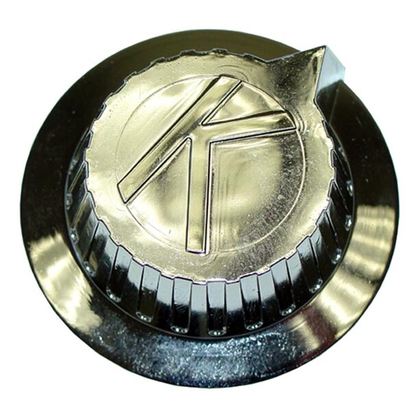 A silver and black metal All Points grill indicator knob with a pointer.