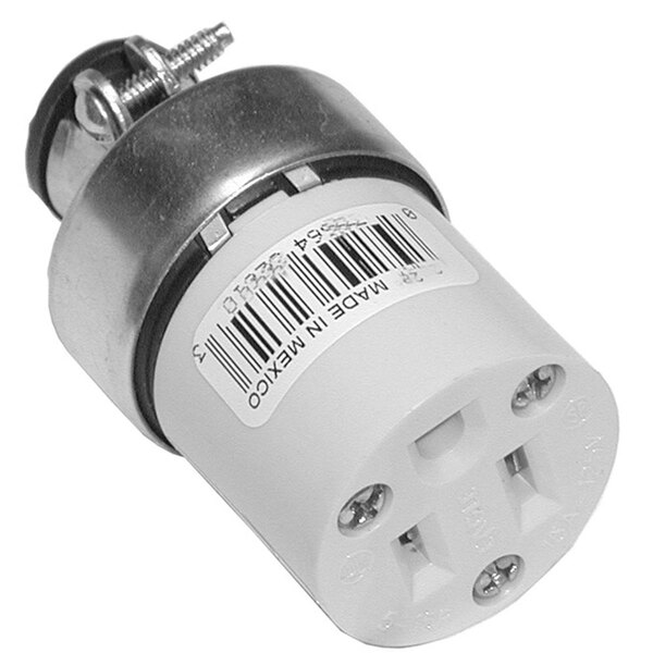 A close-up of a white All Points 3-wire connector with a barcode on a label.