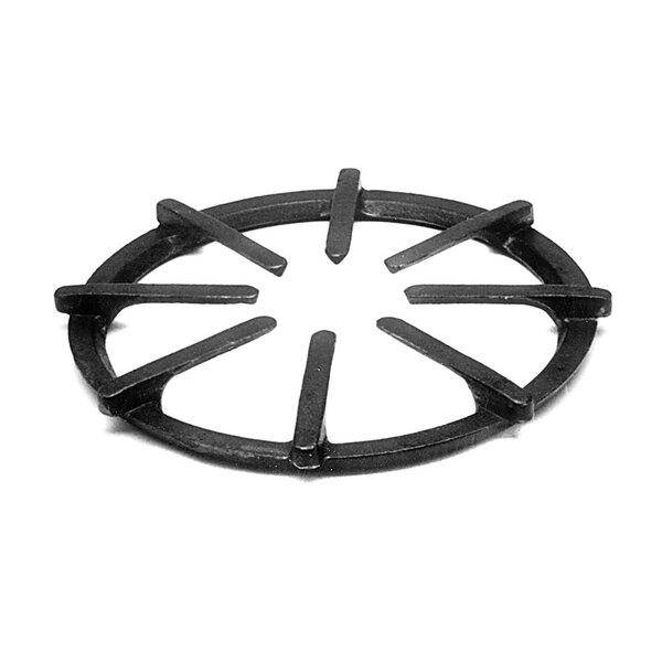 A black cast iron circular spider ring with pointed tips and five openings.