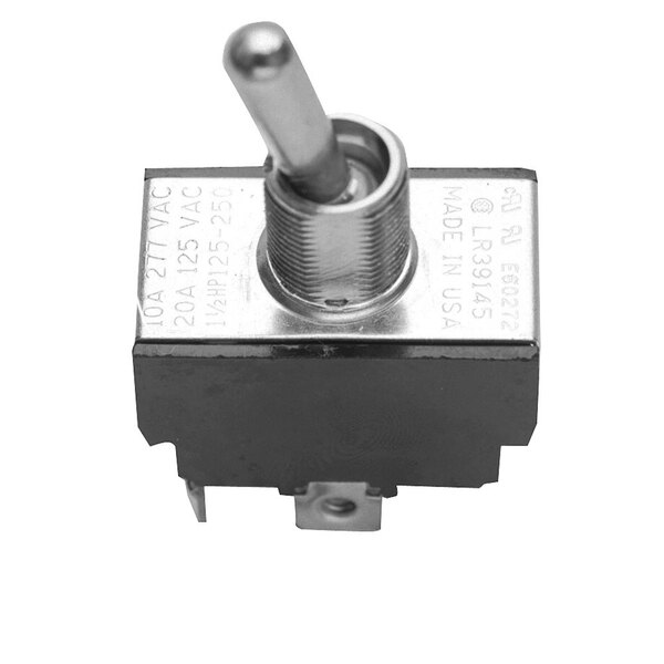 A close-up of an All Points On/Off toggle switch with a black and silver metal toggle.
