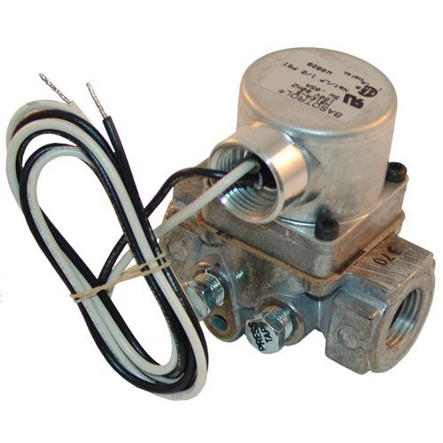 A close-up of the All Points 54-1137 Gas Solenoid Valve with attached wires.