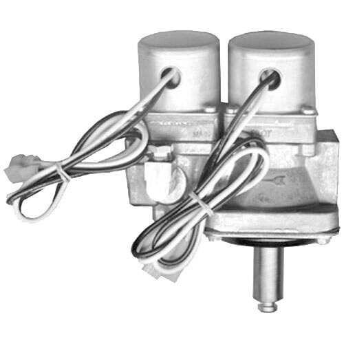 A close-up of two All Points natural gas solenoid valves with wires attached.
