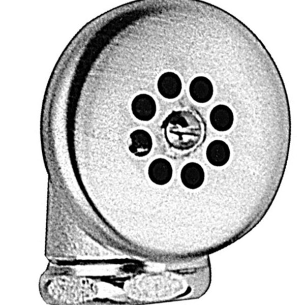 A silver and black metal circular waste drain overflow head assembly.