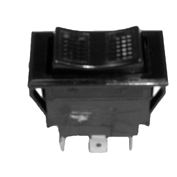 A black All Points On/Off/On Lighted Rocker Switch with white lettering.