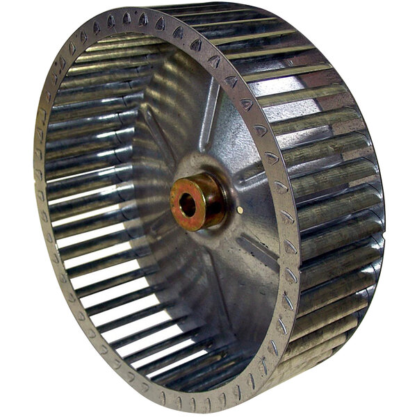 A close-up of a metal All Points blower wheel.