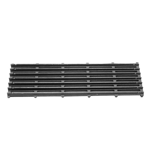 A black cast iron broiler grate with rows of bars.