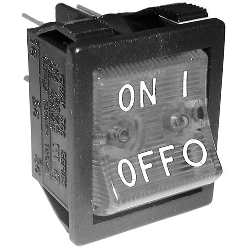 A black and white All Points On/Off Rocker Switch with the words on and off.