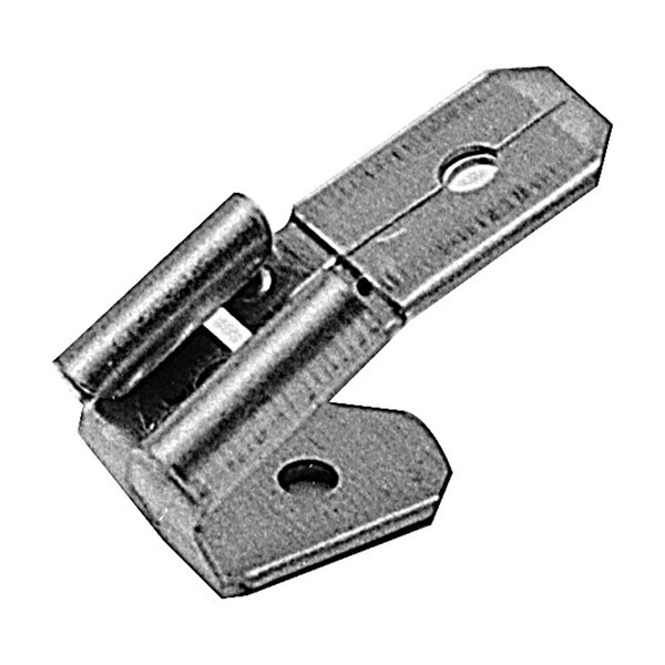 A metal All Points solderless terminal connector in a "piggyback" shape with two holes.