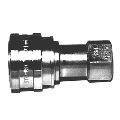 A close-up of a metal threaded connector with a black and white background.
