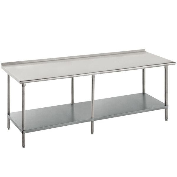 Advance Tabco FLG-249 24" x 108" 14 Gauge Stainless Steel Commercial Work Table with Undershelf and 1 1/2" Backsplash