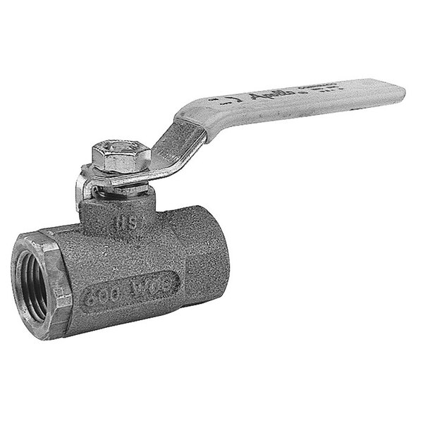 A close-up of an All Points 1/2" FPT steam ball valve with a metal handle.