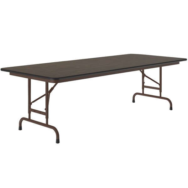 Correll Folding Table, 30" x 72" Melamine Top, Adjustable Height, Walnut