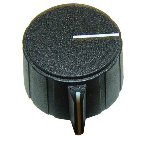 A black knob with a white stripe on it.