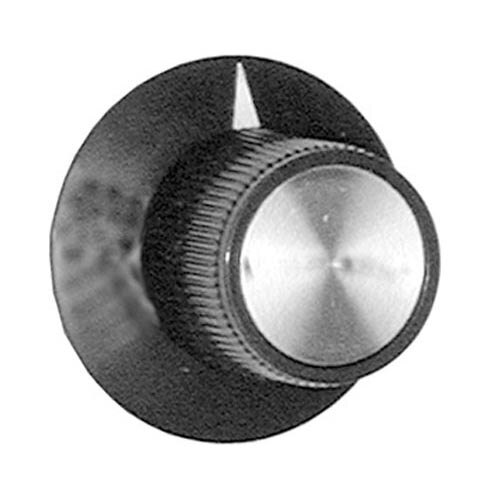 A black and silver All Points warmer knob with a pointer.