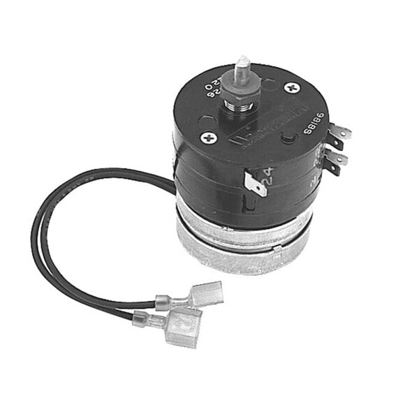 A black round 24V timer with wires.