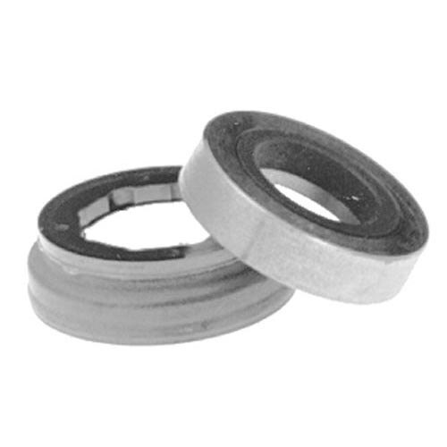 A close-up of two rubber seals with metal rings.