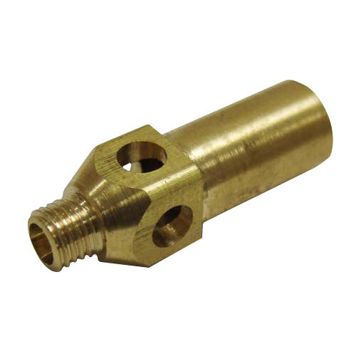 A close-up of a brass All Points burner jet with a hole.