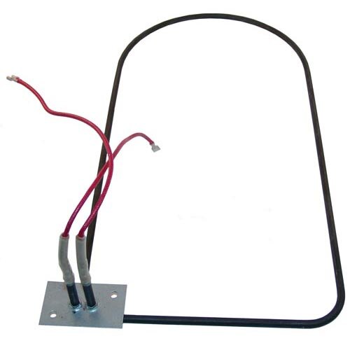 A heating element with red and grey wires attached.