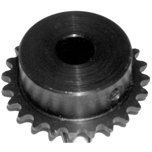 A black front drive sprocket with 24 teeth and a hole in it.
