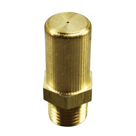 A gold metal cylinder with a brass nut on one end.