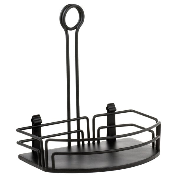 A black metal Tablecraft rack with two baskets.
