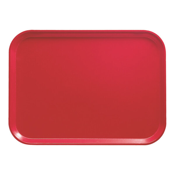 A red rectangular Cambro tray with a white border.