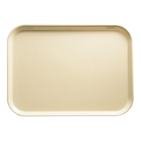 A rectangular tan Cambro tray with a white border.