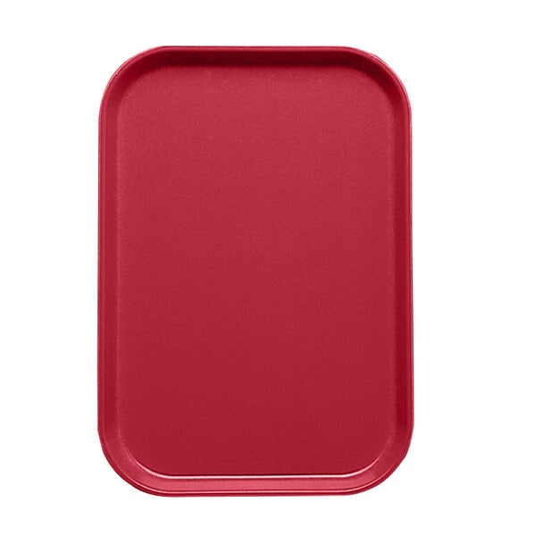 A red Cambro rectangular tray with a white background.