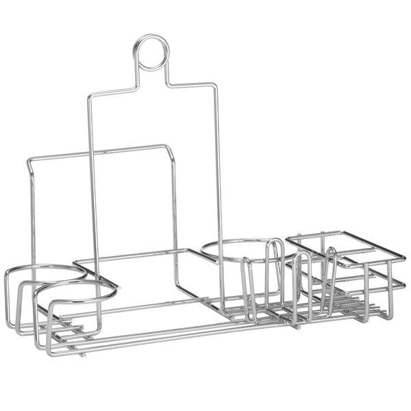 A Tablecraft chrome plated metal diner rack with three compartments.