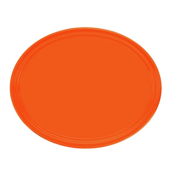 An orange oval fiberglass Cambro tray.